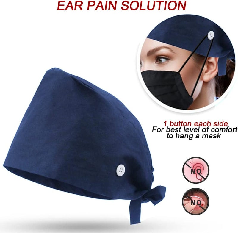 ATHPIK 3pcs Solid Surgical Scrub Cap Medical Nurse Doctor Cap Surgeons Cap with Sweatband & Botton for Womens & Mens - Image 4